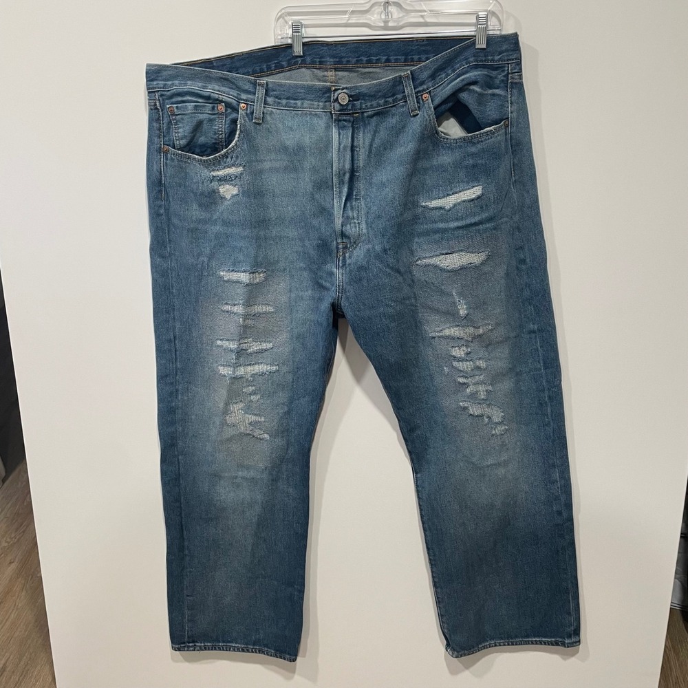 Levi's 501 150th Anniversary Jeans Mens 48x32 Distressed Straight Fit Button Fly